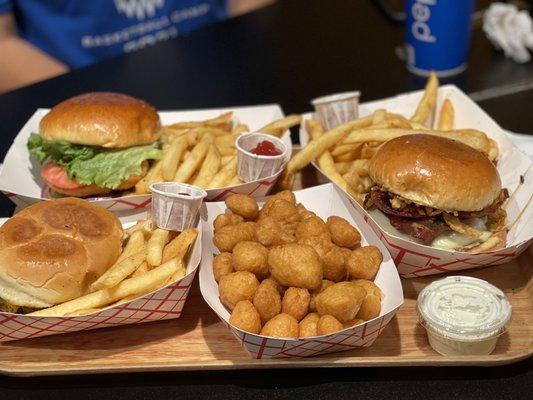 Nectar of the gods. Crispy chicken sandwich. Kids burger. Cheese curds.