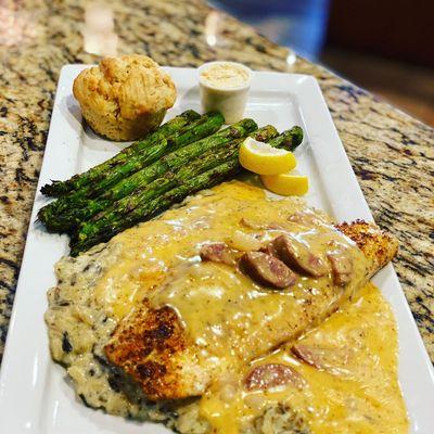 Grouper with a seafood fondue on risotto