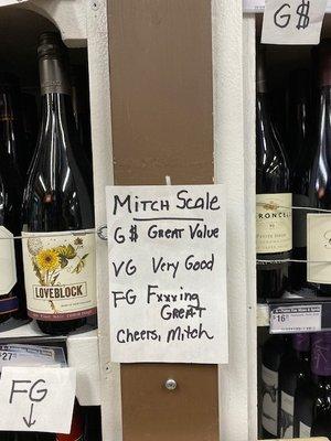 The Mitch Scale was very helpful. We only go for FG wine!