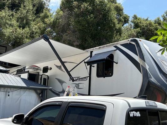 New window and new main rv awning installed Escondido, Ca by our mobile rv repair team