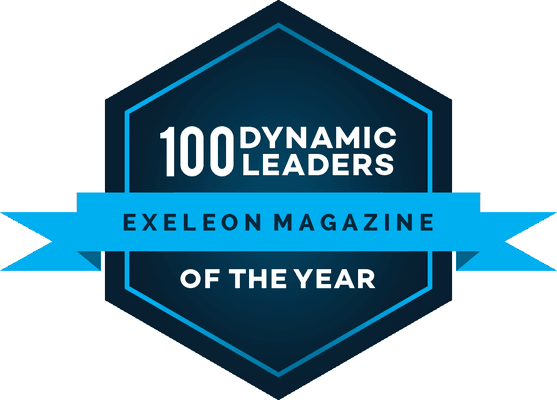 Badge for 100 Dynamic Leader of the Year by Exeleon Magazine