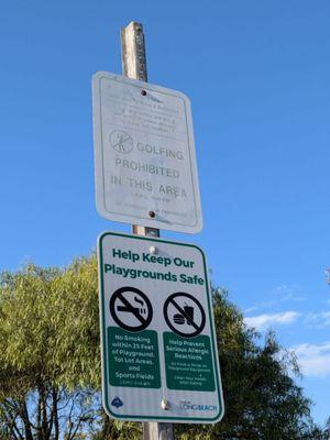 Help keep the playgrounds safe! Also, no golfing allowed!