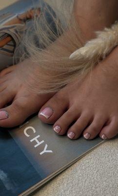 Russian gel pedicure with french and crystals