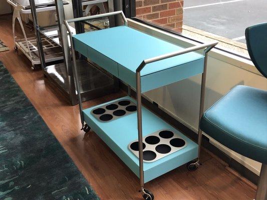 A super cool bar cart, comes in several colors in case this one is too teal for you!