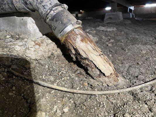 Corroded Cast Iron Kitchen Drain Connected with Illegal Band Connection