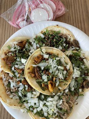 Al Pastor, Carnitas, and Asada Tacos