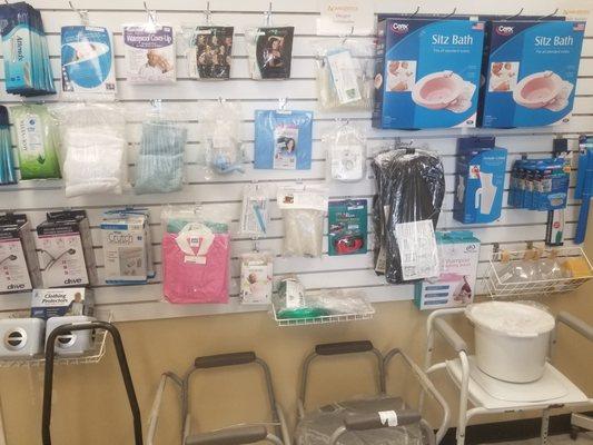 We carry oxygen and CPAP accessories, disposable gloves and jackets, daily activity helpers, and compression garments.