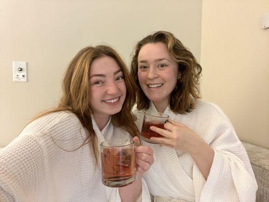 Enjoying the spa and delicious complimentary tea