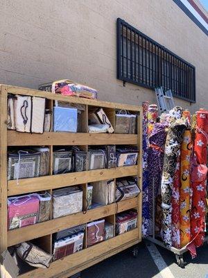 Selection of curtains and Hawaiian print fabric