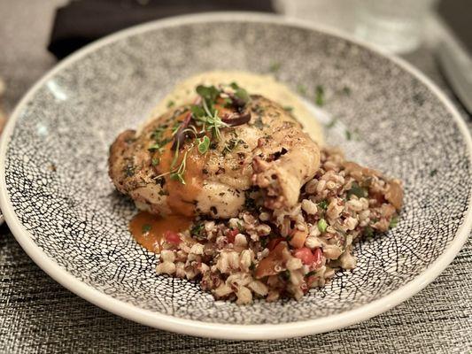 Roasted Chicken with Garlic Mashed Potatoes and ancient grains