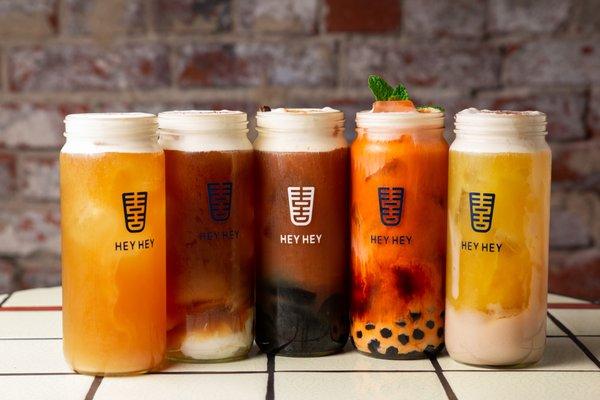 LATTEA Family:
  
 Jasmine Green, Earl Grey w/ Boba, Black Tea w/ Herbal Jelly, Roasted Oolong w/ Almond Pudding, Osmanthus Oolong w/ Taro