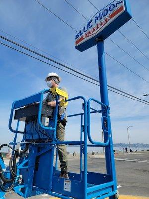 OHM repaired the Blue Moon Burgers sign in West Seattle.