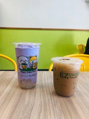 Taro smoothie with lychee star jelly and Vietnamese Ice Coffee