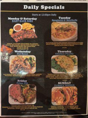 Daily specials menu