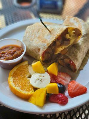 Breakfast Burrito w/ Sausage and a side of fruit