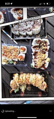 Sweet potato roll, golden dragon roll, eel roll, Maki Nutella Banana Roll