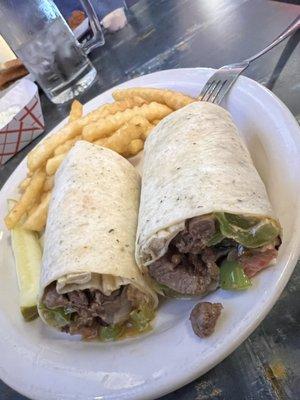 The Southwest Steak Fajita Wrap ($6.95) with krinkle fries