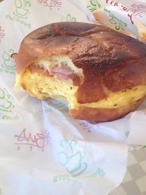 Close up of the egg ham and cheese sandwich ($6.99) toasted. It is quite large, but I didn't like the texture of the egg