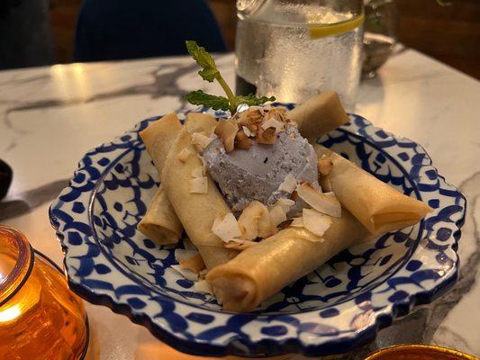 Banana roll and coconut ice cream