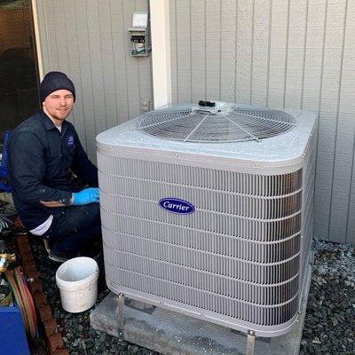 Nick- Making final connections on a Heat pump