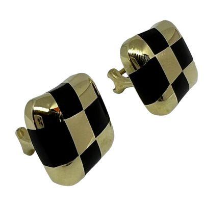 Angela Cummings 10.2 cwt 18k Y Gold and Black Jade Checkerboard earrings