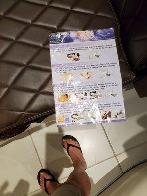 Menu of treatments and my pretty fall toes.