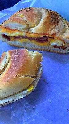 Turkey bacon, egg, & cheese on a roll