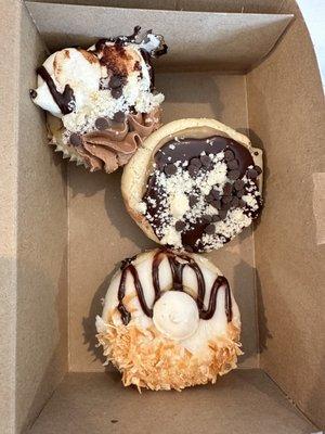 Twix cupcake, Tagalog cookie, Samoa donut (from top to bottom)