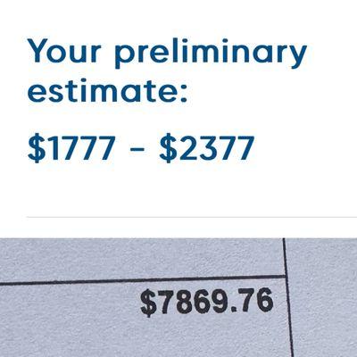 Online estimate on top. Actual estimate below. Yikes. The online estimate needs a major recalibration.