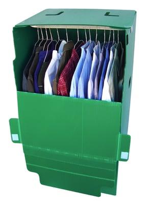 Forget folding your clothing. Just transfer your hanging items directly into the wardrobe box