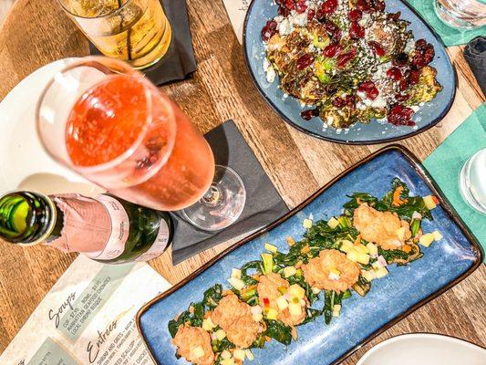 Brussel sprout appetizer & fried oysters