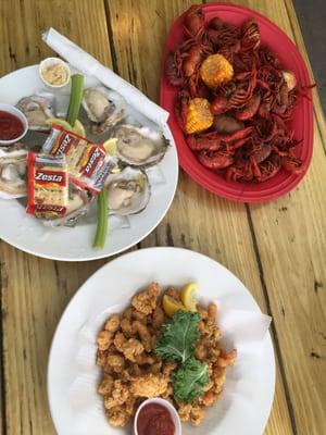 Oysters, 2 lbs crawfish tails, boiled crawfish