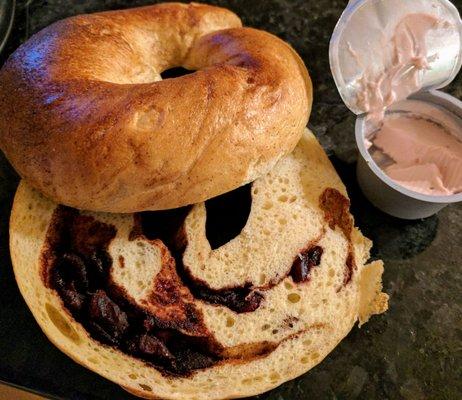 Delicious fresh-baked New York-style bagels every morning! Cinnamon-cranberry; super soft and moist and delicious!