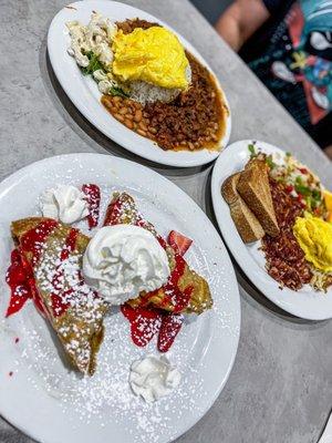 Stuffed French Toast, Chili and Rice and @House-made Corned Beef Hash and Eggs! Huge portions perfect for sharing!