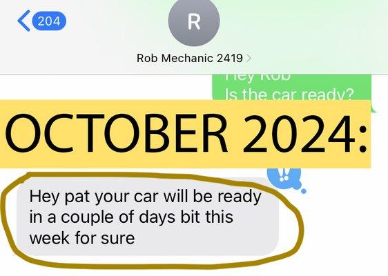 OCTOBER 2024 !!!!
 
 ONE YEAR LATER. 
 
 CAR STILL NOT READY!