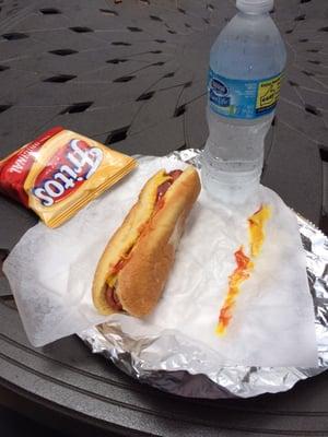 $4 for a 1/4 turkey dog, chips and a drink.