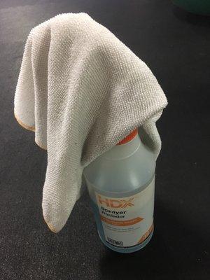 Towel and sprayer..