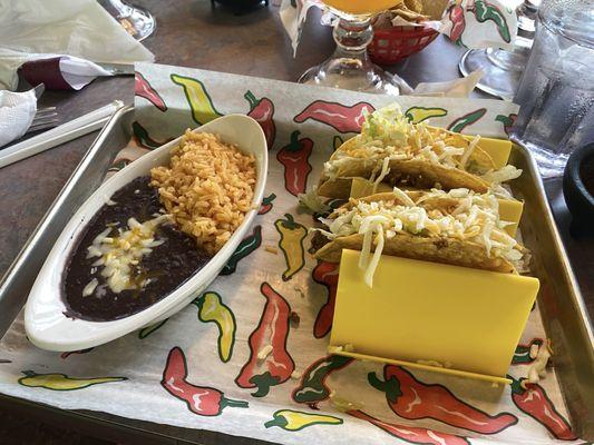 Tacos, rice, & beans.