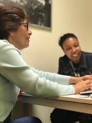 Rossy teaching Spanish to our awesome student Vicki.