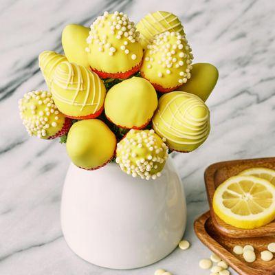 Lemon Berry Bouquet with dipped lemon-infused white chocolate strawberries!