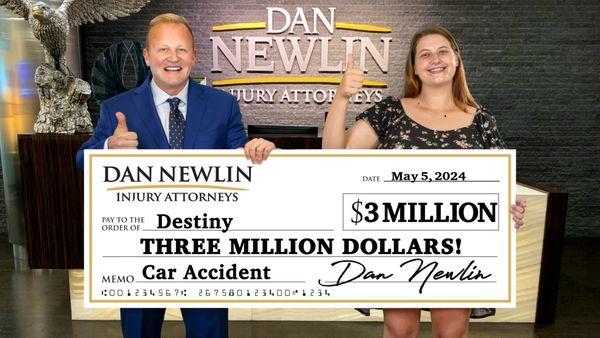 I am thrilled to share with you a remarkable victory in Destiny's car accident case, where she has just been awarded $3 Million Dollars!