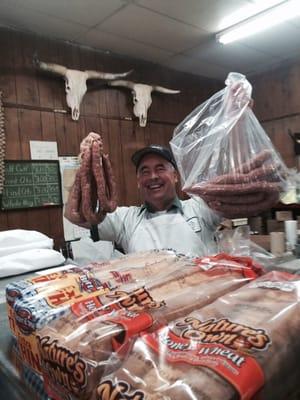 Maurice Kasper with world famous Weimar Sausage