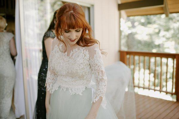 Amazing job shortening the shoulders on my illusion wedding dress top + adjusting where the sleeves meet!  Photo by Kristen Marie Parker