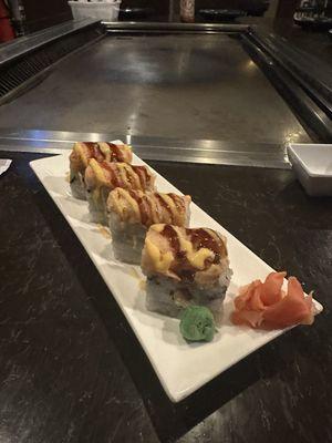 Hot crab sushi roll