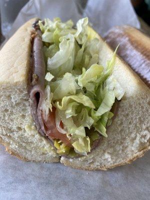 1 thin slice of roast beef that's folded in half to make it look like it's 2 slices...smh...$11 dollars for this ? No thanks !!!