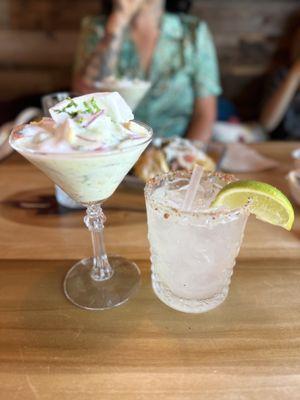 Happy hour margarita and coconut ceviche