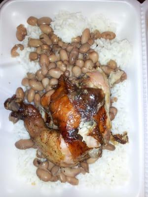 My wife's chicken and rice & beans.  Usually rice and beans has a savory sauce.  This was pure flavorless white rice with beans.