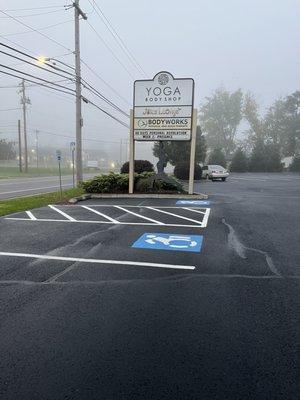 Signage on a foggy day