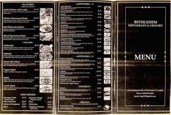 Bethlehem Restaurant & Grocery's Menu