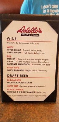 Drink menu